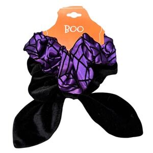 Halloween Hair Scrunchie Black Velvet Purple Web Bow Target Boo Spooky‎ Cute NEW